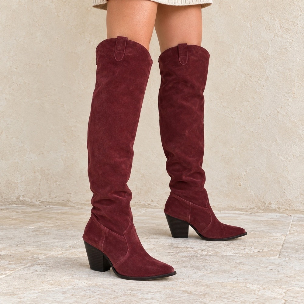 Free People Triple Crown OTK Boots Suede Western Burgundy Womens 7 NIB